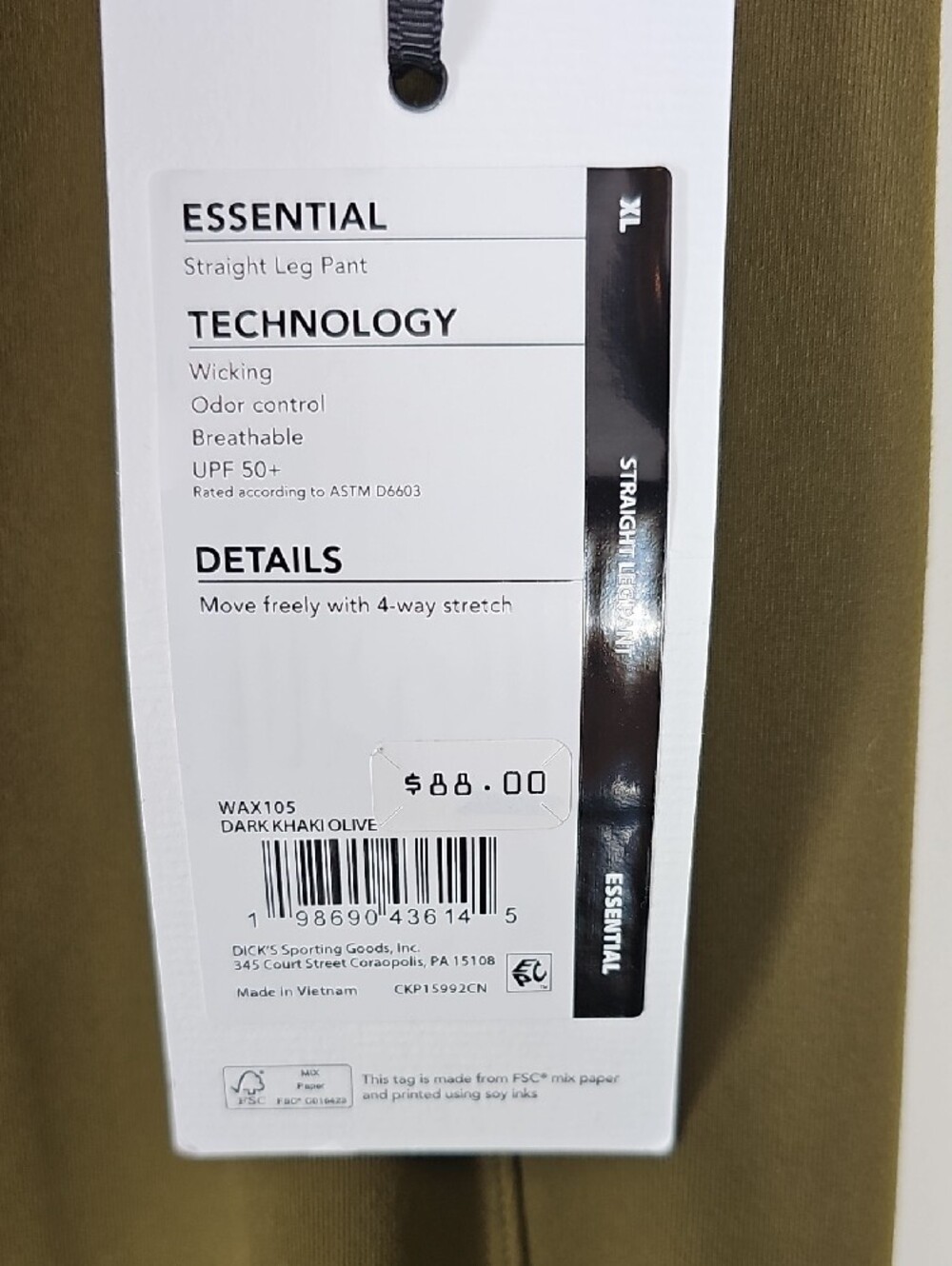 NWT CALIA Essential Straight Leg Pants XL Dark Khaki Olive High Waist Athleisure - Picture 2 of 6